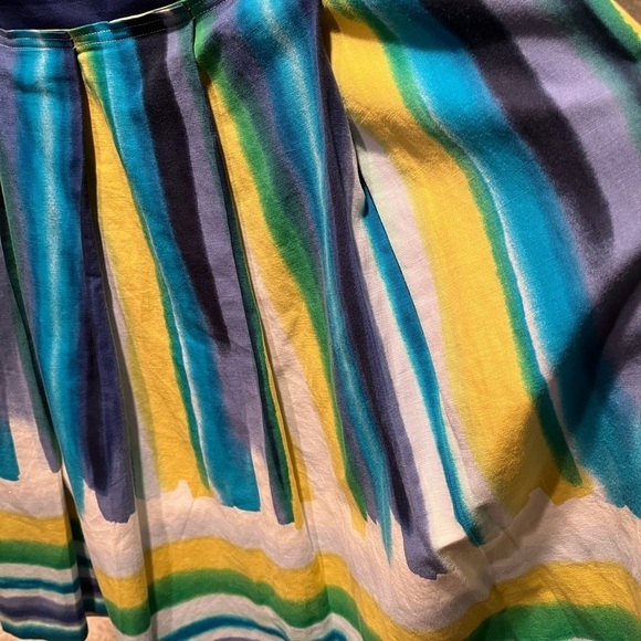 CALVIN KLEIN Linen Blend Skirt Women's Size 16 Pleated Multicolor Stripe Artsy - Picture 11 of 11